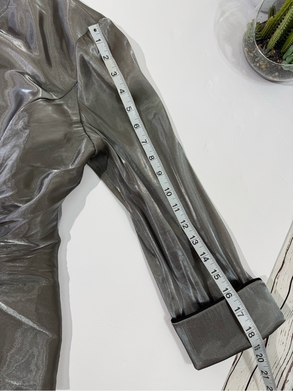 dressbarn Collection Metallic Silver Fitted Blazer & Camisole Top 8 - Picture 15 of 16